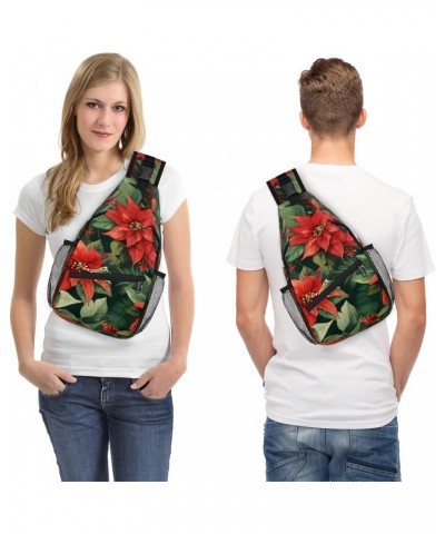 Funny Christmas Poinsettia Sling Bag for Women Crossbody Backpack Purse Shoulder Casual Daypack Cross Body Bags for Travel Cy...