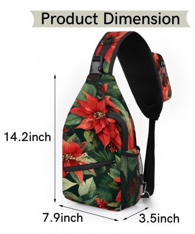 Funny Christmas Poinsettia Sling Bag for Women Crossbody Backpack Purse Shoulder Casual Daypack Cross Body Bags for Travel Cy...