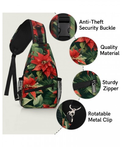 Funny Christmas Poinsettia Sling Bag for Women Crossbody Backpack Purse Shoulder Casual Daypack Cross Body Bags for Travel Cy...