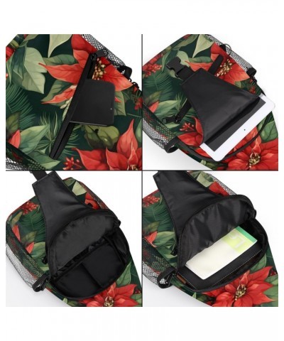 Funny Christmas Poinsettia Sling Bag for Women Crossbody Backpack Purse Shoulder Casual Daypack Cross Body Bags for Travel Cy...