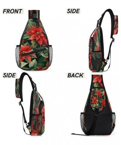 Funny Christmas Poinsettia Sling Bag for Women Crossbody Backpack Purse Shoulder Casual Daypack Cross Body Bags for Travel Cy...