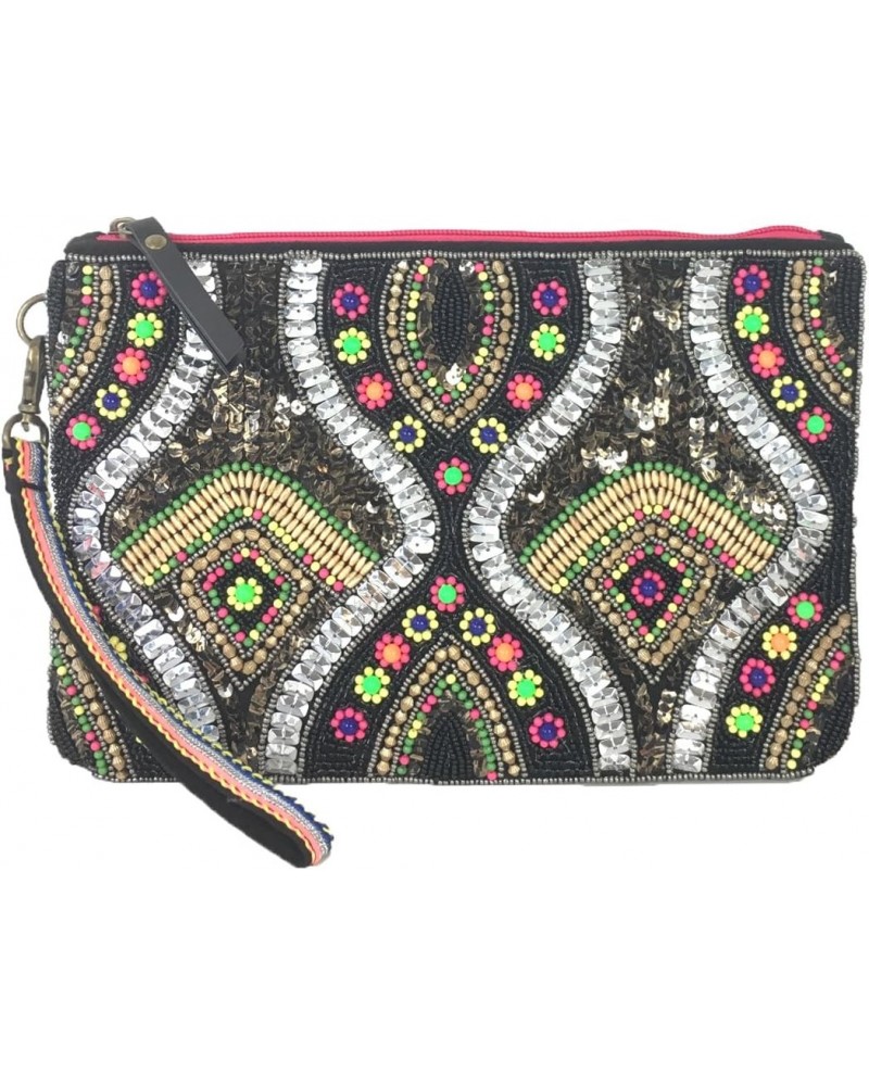 Steven Womens Danika Beaded Clutch Black Multi One Size $16.80 Clutches