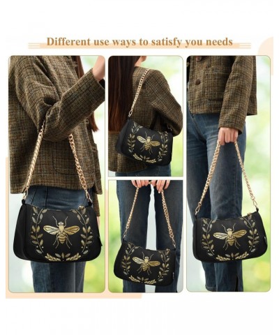 Embroidered Bee Shoulder Bag for Women Fabric Crescent Handbag with Zipper Chain Clutch Purses for Girls Travel Party Concert...