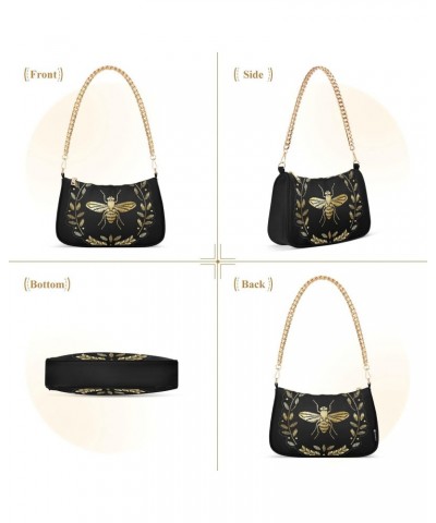 Embroidered Bee Shoulder Bag for Women Fabric Crescent Handbag with Zipper Chain Clutch Purses for Girls Travel Party Concert...