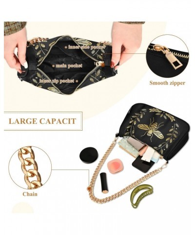 Embroidered Bee Shoulder Bag for Women Fabric Crescent Handbag with Zipper Chain Clutch Purses for Girls Travel Party Concert...