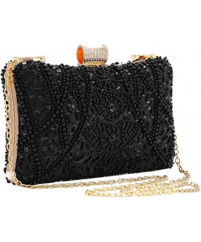 Womens Beaded Evening Clutch Bag 1920s Sequin Purse Bridal Wedding Party Prom Handbags Black $23.00 Evening Bags