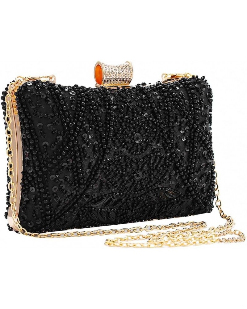 Womens Beaded Evening Clutch Bag 1920s Sequin Purse Bridal Wedding Party Prom Handbags Black $23.00 Evening Bags