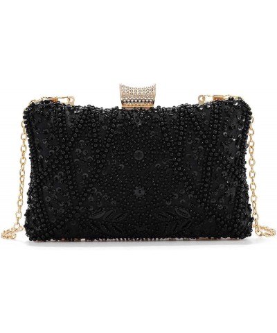 Womens Beaded Evening Clutch Bag 1920s Sequin Purse Bridal Wedding Party Prom Handbags Black $23.00 Evening Bags