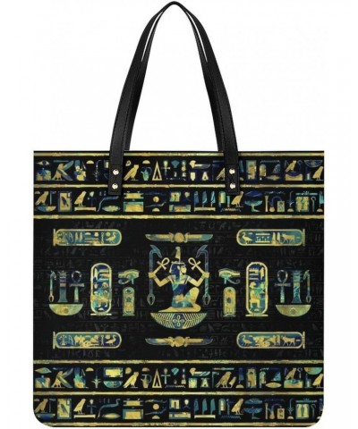 Egyptian Hieroglyphs Gold Blue Marble Women Tote Bags Top Handle Satchel Handbags PU Faux Leather Tassel Shoulder Purse $16.1...