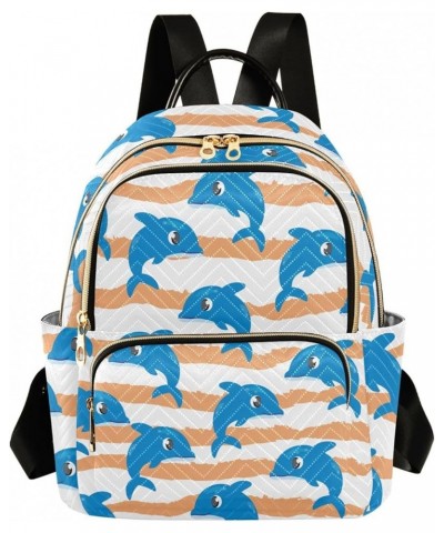 Backpack Purse for Women Cute Cartoon Dolphins, Mini Fashion Backpack Waves Lightweight Casual Daypack Shoulder Bag Travel Ba...