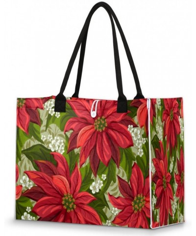 Poinsettia Flowers Large Tote Bag Red Green Shoulder Bag For Women Teachers Nurses Work Shopping Travel Handbag Purse $10.89 ...