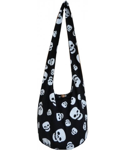 Skull Punk Rock Hippie Hobo Thai Cotton Sling Crossbody Bag Messenger Purse Black Sk9 $14.03 Hobo Bags