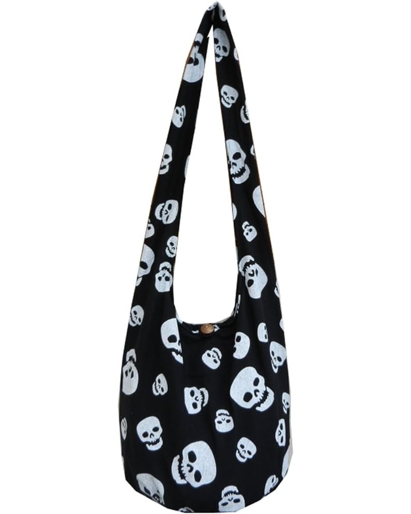 Skull Punk Rock Hippie Hobo Thai Cotton Sling Crossbody Bag Messenger Purse Black Sk9 $14.03 Hobo Bags