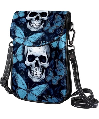 Diagonal Leather Phone Bag with 19x12x2cm/7.5x4.7x0.8in Size - Stylish and Convenient Cell Phone Purse Skull Butterfly Multic...