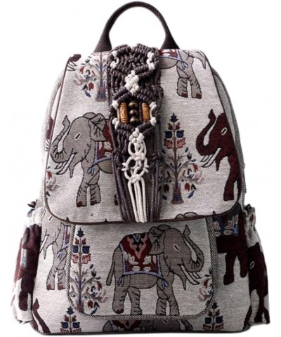 Embroidered Backpack for Women,Canvas Cotton Casual Bohemian Daypack Bag Work Travel Backpack Purse Elephant 01 $23.93 Backpacks