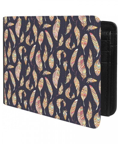 Unique Desige Pattern - Rustic Ethnic decorative feathers, Slim Front Pocket Wallet Billfold RFID Blocking $8.75 Wallets