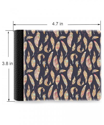 Unique Desige Pattern - Rustic Ethnic decorative feathers, Slim Front Pocket Wallet Billfold RFID Blocking $8.75 Wallets