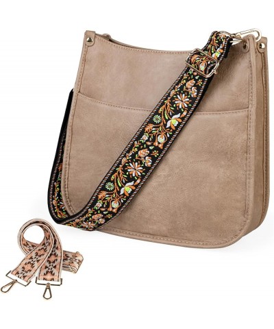 Vegan Leather Crossbody Fashion Shoulder Bag Purse with Adjustable Strap B1-light Khaki $20.13 Crossbody Bags