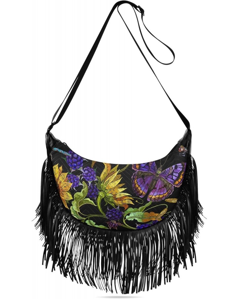 Yellow Sunflowers Butterflies Dragonflies Crossbody Bag for Women Fringe Shoulder Bag with Adjustable Strap $13.23 Crossbody ...