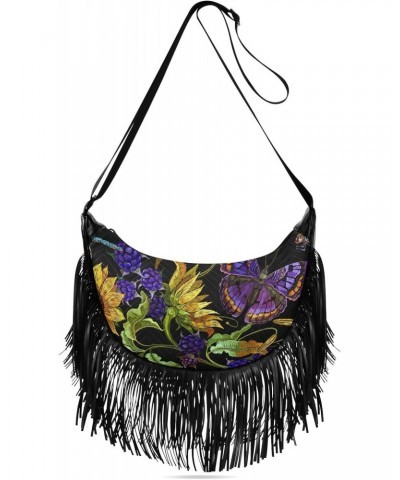 Yellow Sunflowers Butterflies Dragonflies Crossbody Bag for Women Fringe Shoulder Bag with Adjustable Strap $13.23 Crossbody ...