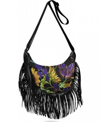 Yellow Sunflowers Butterflies Dragonflies Crossbody Bag for Women Fringe Shoulder Bag with Adjustable Strap $13.23 Crossbody ...