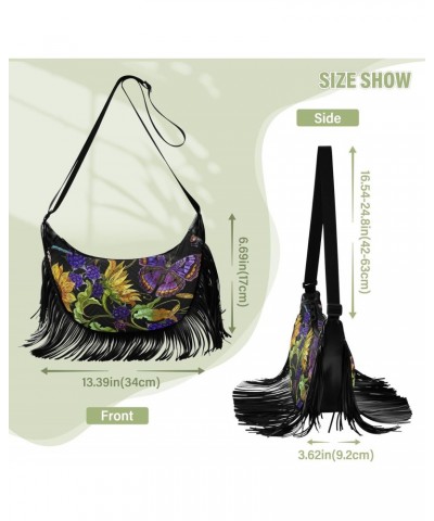 Yellow Sunflowers Butterflies Dragonflies Crossbody Bag for Women Fringe Shoulder Bag with Adjustable Strap $13.23 Crossbody ...