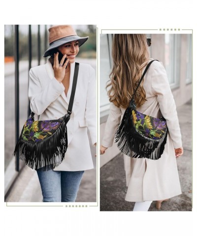 Yellow Sunflowers Butterflies Dragonflies Crossbody Bag for Women Fringe Shoulder Bag with Adjustable Strap $13.23 Crossbody ...