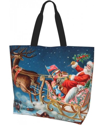 Ladies Large Capacity Shopping Bag, Cartoon Christmas Print Handbag Oxford Fabric Durable Christmas Shopping Bag 3 $12.60 Han...