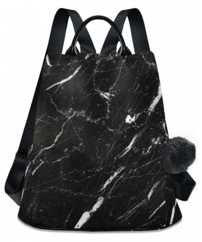 Black Cracked Marble Women Fashion Backpack Purse Travel Ladies College Shoulder Bags $22.79 Backpacks