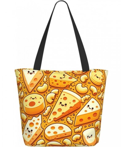 Women Shoulder Bag Cheese-Macaroni Foldable Tote Bag With Zipper Closure Casual Shopping Purse Daily Bag $14.46 Totes