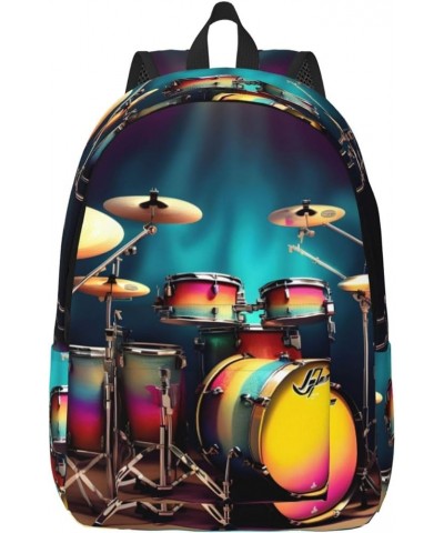 Cool Drums Set Print Unisex Canvas Bag Canvas Shoulder Pouch Pack Lightweight Backpack For Woman Lady Black Medium $21.44 Bac...