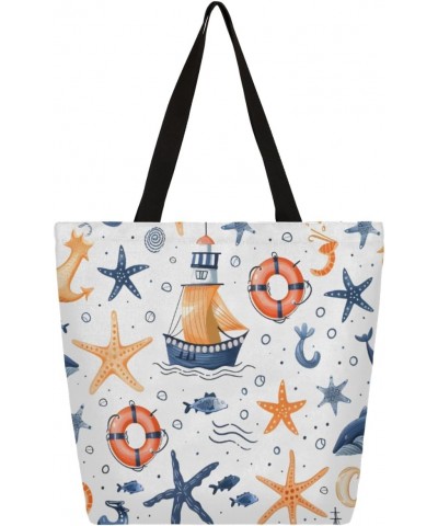 Vibrant Ocean & Starfish Designs on Canvas Tote Bag $11.95 Totes