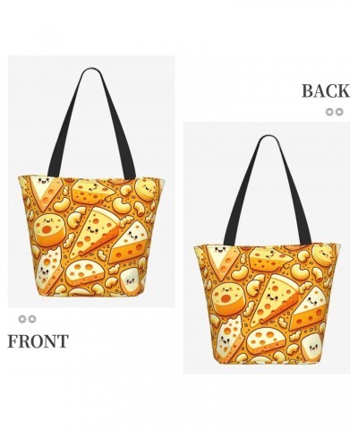 Women Shoulder Bag Cheese-Macaroni Foldable Tote Bag With Zipper Closure Casual Shopping Purse Daily Bag $14.46 Totes