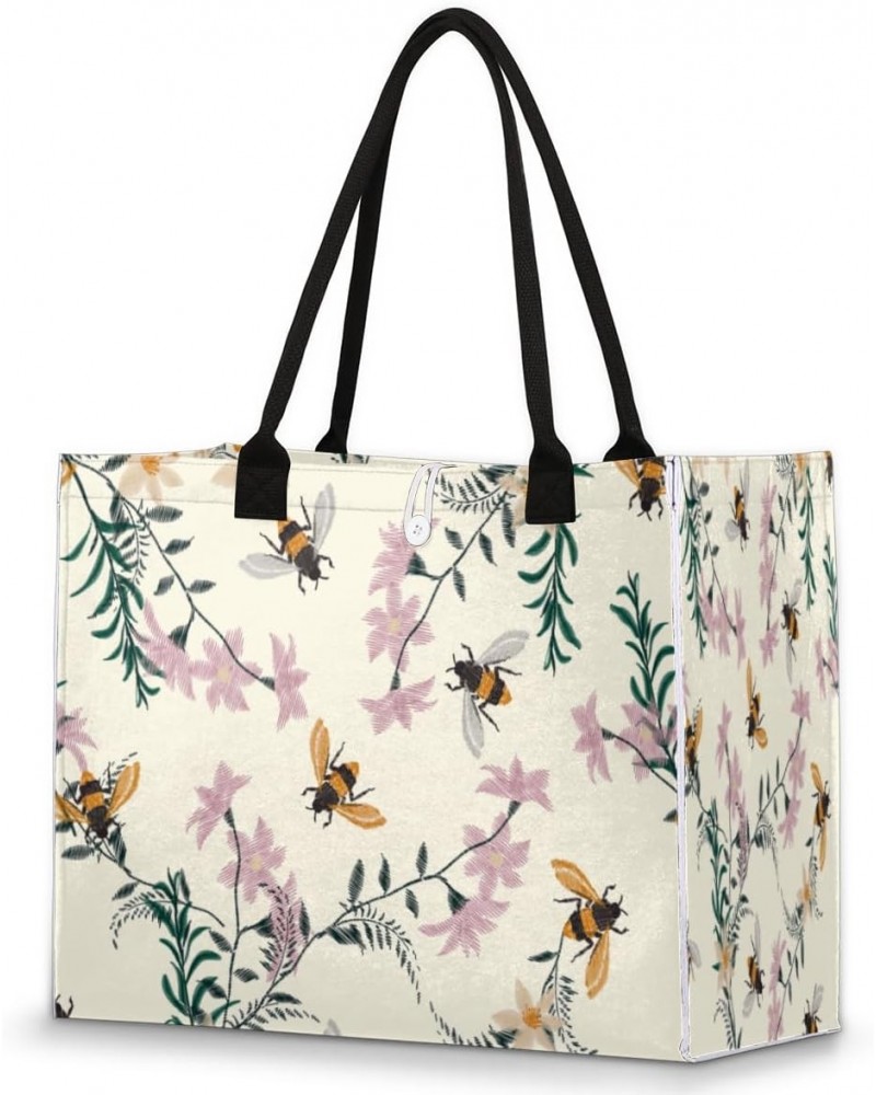 Bee Animals Cute Tote Bag with Digital Printing | Multi-Surface Design | Interior Pockets & Exterior Buttons | Ideal for Wome...