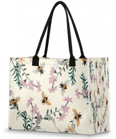 Bee Animals Cute Tote Bag with Digital Printing | Multi-Surface Design | Interior Pockets & Exterior Buttons | Ideal for Wome...