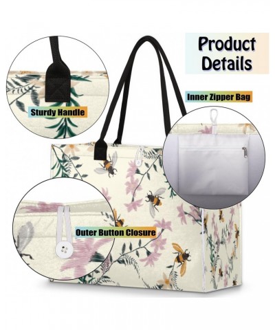 Bee Animals Cute Tote Bag with Digital Printing | Multi-Surface Design | Interior Pockets & Exterior Buttons | Ideal for Wome...