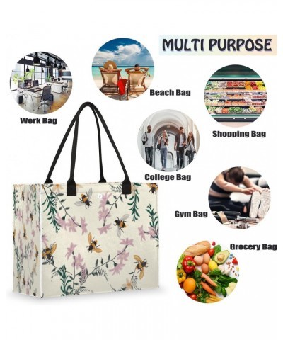 Bee Animals Cute Tote Bag with Digital Printing | Multi-Surface Design | Interior Pockets & Exterior Buttons | Ideal for Wome...