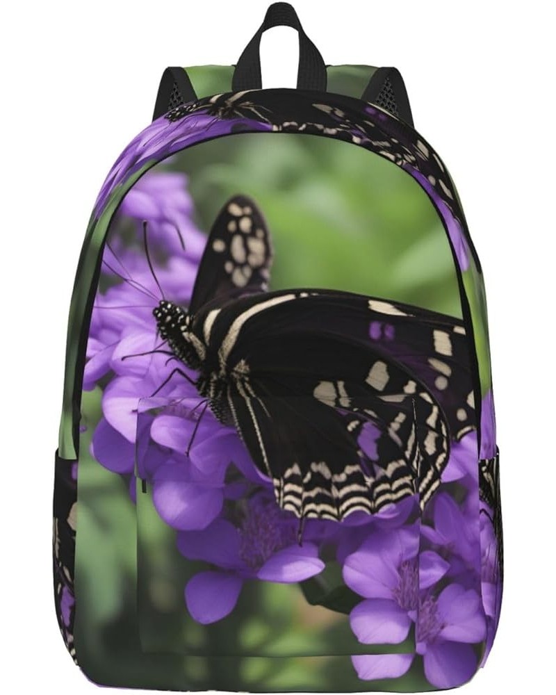 Flower Butterfly Print Lightweight Travel Canvas Backpack Casual Daypack For Men Women Work, Sports, Beach Black Small $19.38...