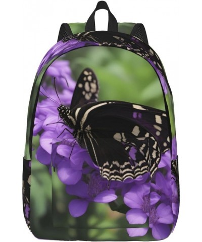 Flower Butterfly Print Lightweight Travel Canvas Backpack Casual Daypack For Men Women Work, Sports, Beach Black Small $19.38...