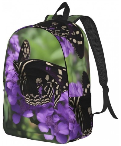 Flower Butterfly Print Lightweight Travel Canvas Backpack Casual Daypack For Men Women Work, Sports, Beach Black Small $19.38...