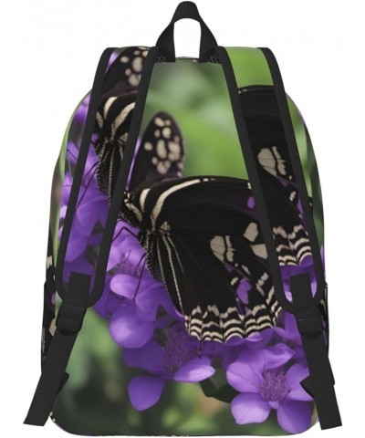 Flower Butterfly Print Lightweight Travel Canvas Backpack Casual Daypack For Men Women Work, Sports, Beach Black Small $19.38...