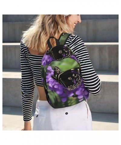 Flower Butterfly Print Lightweight Travel Canvas Backpack Casual Daypack For Men Women Work, Sports, Beach Black Small $19.38...