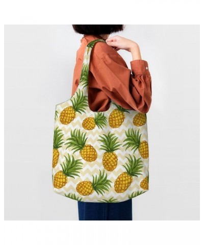 Pineapple Single Shoulder Commuter Canvas Tote Bags For Women And Men Pineapple 24 $10.77 Totes