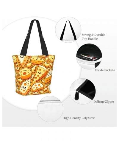 Women Shoulder Bag Cheese-Macaroni Foldable Tote Bag With Zipper Closure Casual Shopping Purse Daily Bag $14.46 Totes