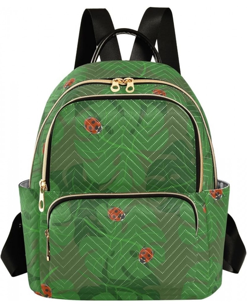 Monstera Leaves Ladybird Quilted Backpack for Women Purse Shoulder Bag Travel Bags for Nurse Daily Work S Small $13.02 Backpacks