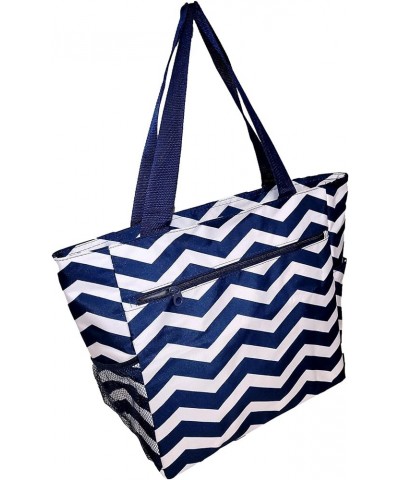 Large Multi - Pocket Fashion Zipper Top Beach Bag Tote - Custom Embroidery Available Navy Chevron - Name $12.07 Totes