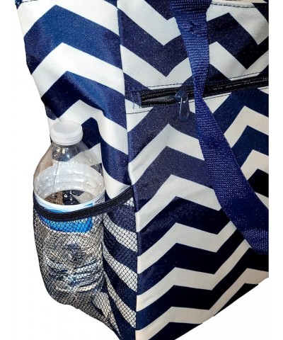 Large Multi - Pocket Fashion Zipper Top Beach Bag Tote - Custom Embroidery Available Navy Chevron - Name $12.07 Totes