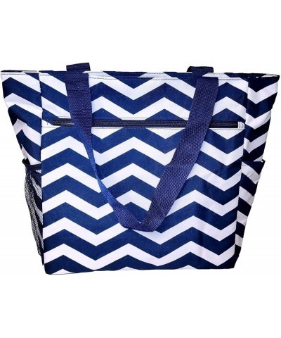 Large Multi - Pocket Fashion Zipper Top Beach Bag Tote - Custom Embroidery Available Navy Chevron - Name $12.07 Totes