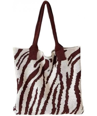 Women's Crochet Tote Bag Striped Knit Tote Bag Shoulder Handbag Summer Shopping Bag for Beach Travel Library Brown $12.95 Totes