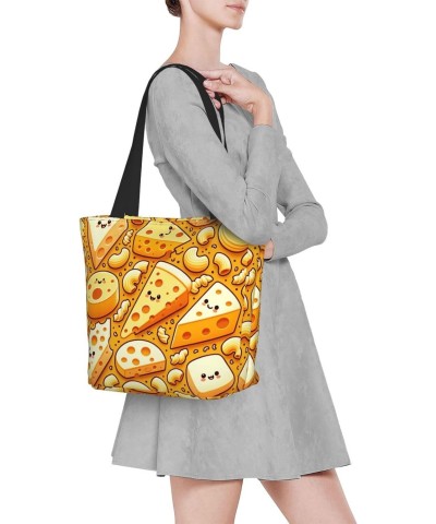 Women Shoulder Bag Cheese-Macaroni Foldable Tote Bag With Zipper Closure Casual Shopping Purse Daily Bag $14.46 Totes